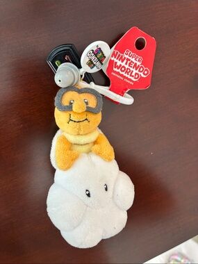 Ty Super Mario Lakitu Plush Keychain - Yellow, Green & White